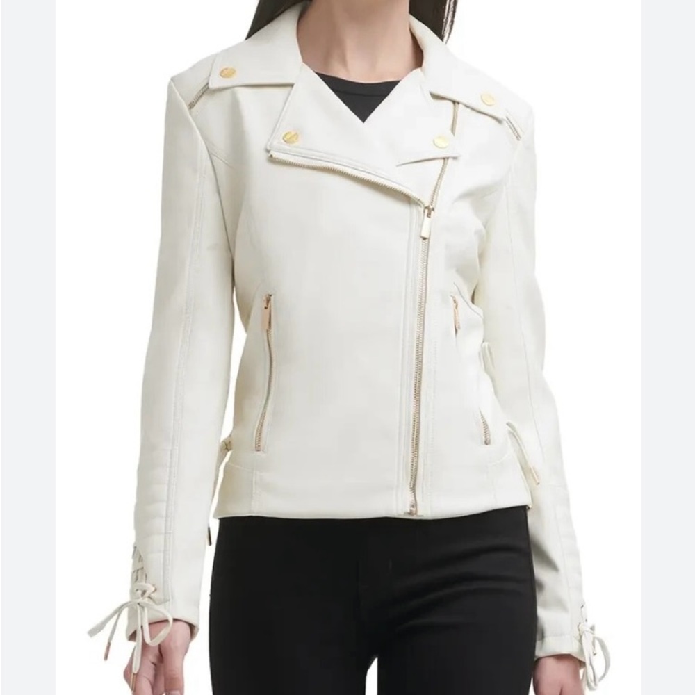 Guess creamMoto Jacket Asymmetrical Zipper